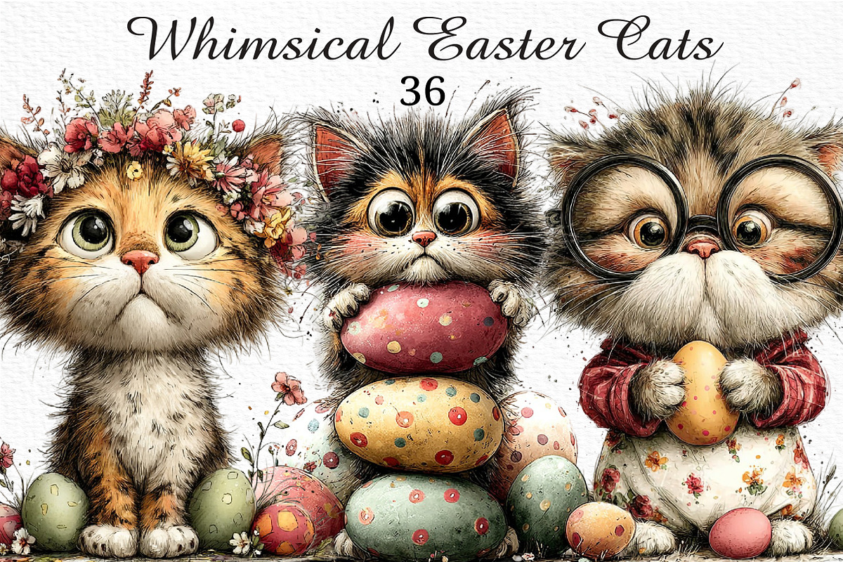 Whimsical Easter Cats Clipart Png, an Illustration by Craft Nest (Photo 1 of 10)