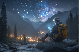 Hiker in the forest with a headlamp, a Person Photo by ZinetroN