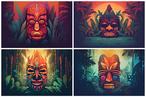 28 Polynesian Tiki Mask Illustration