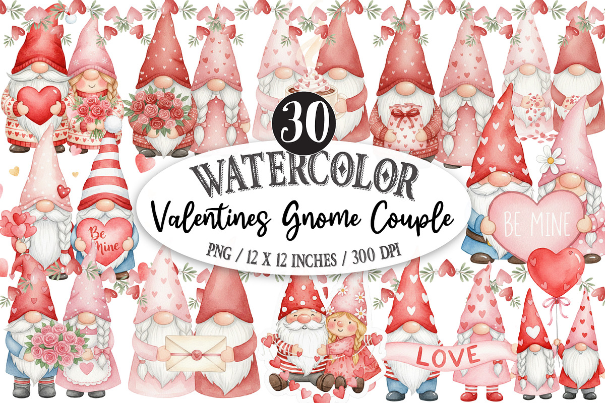 Valentines Gnome Couple Clipart, an Illustration by Designking (Photo 1 of 5)
