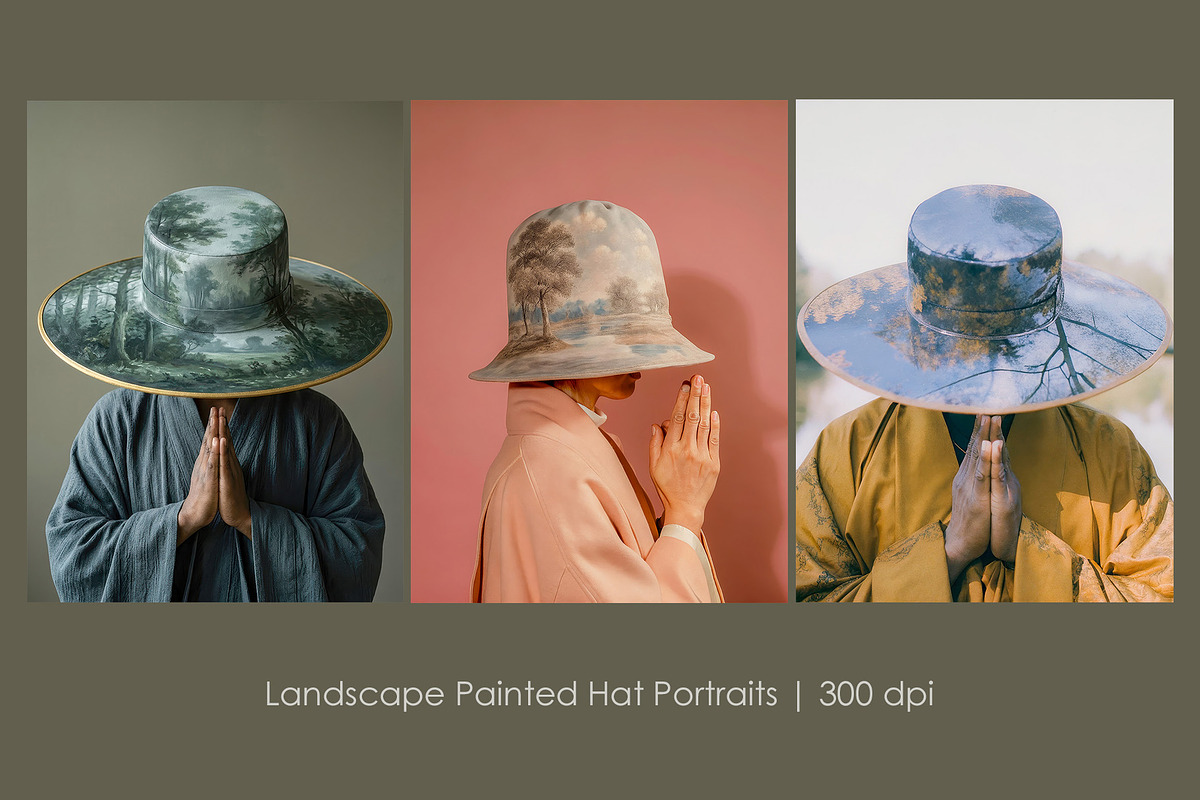 Landscape Painted Hat Portraits, a Decorative Illustration by StockVerse Creative (Photo 1 of 4)