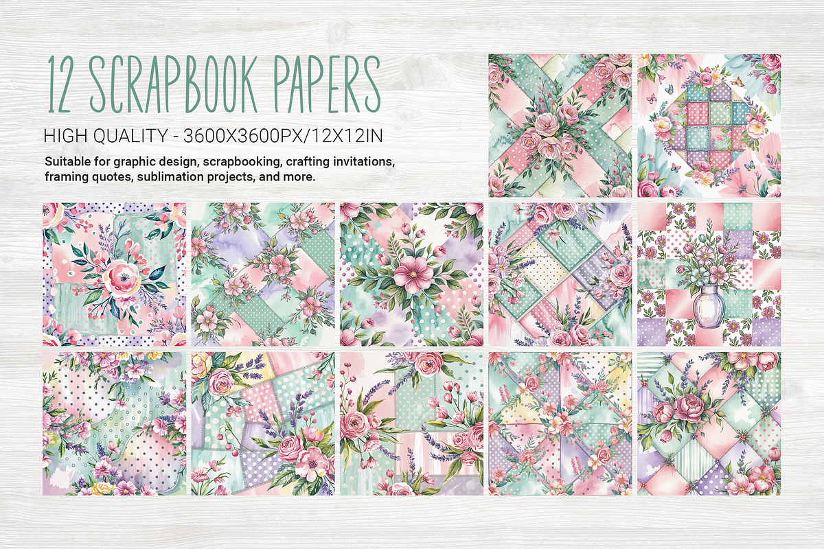Watercolor Patchwork Blooms, a Background Graphic by Curve Design (Photo 6 of 7)