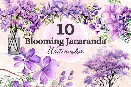 Jacaranda Bloom Watercolor Clipart, a Decorative Illustration by Loony Dream Designs