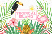 Tropical island. watercolor clipart., a Decorative Illustration by LABFcreations (Thumbnail 1 of 7)
