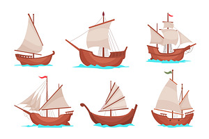 Wooden ships. Ancient old style, a Transportation Illustration by Onyx