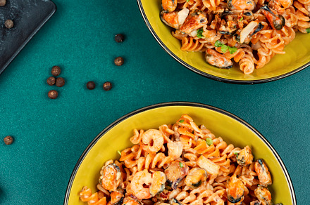 Pasta with mussels and shrimp., a Food & Drink Photo by MLunov MLunov
