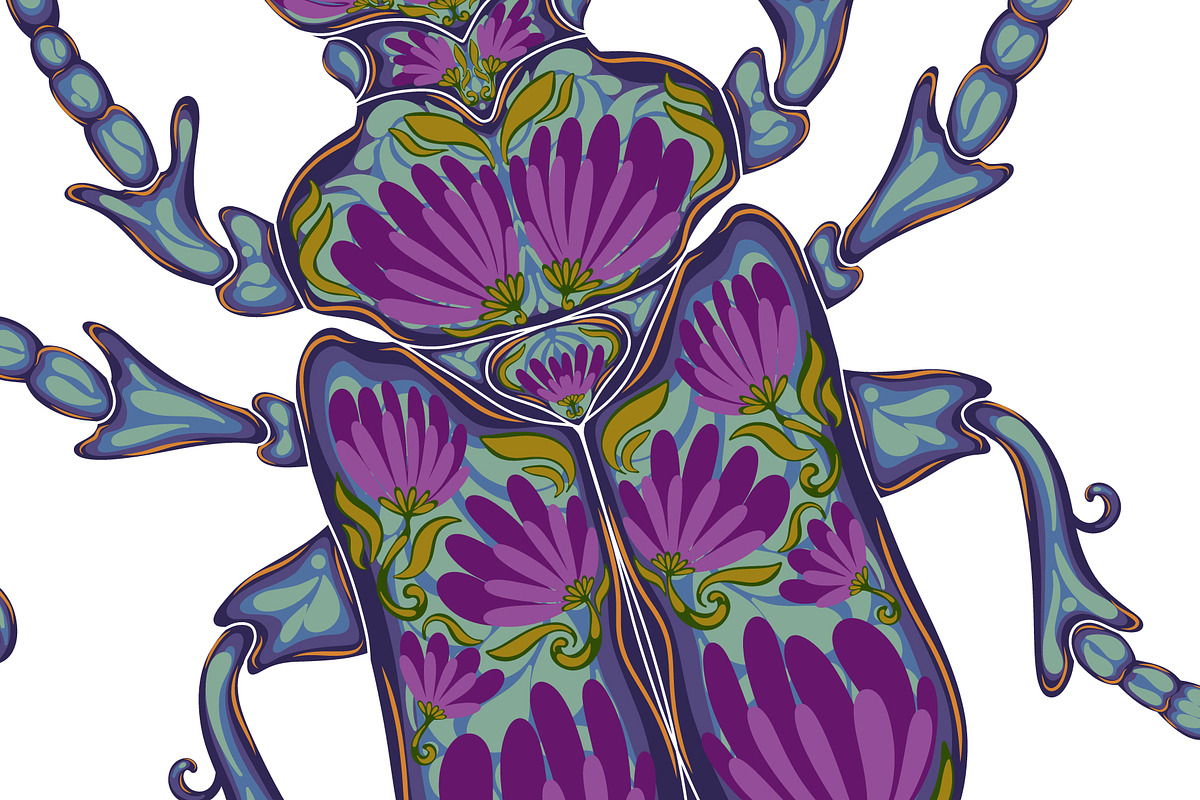 Floral Beetles Blue-Violet Vector, a Pattern Graphic by NayaChu (Photo 5 of 7)