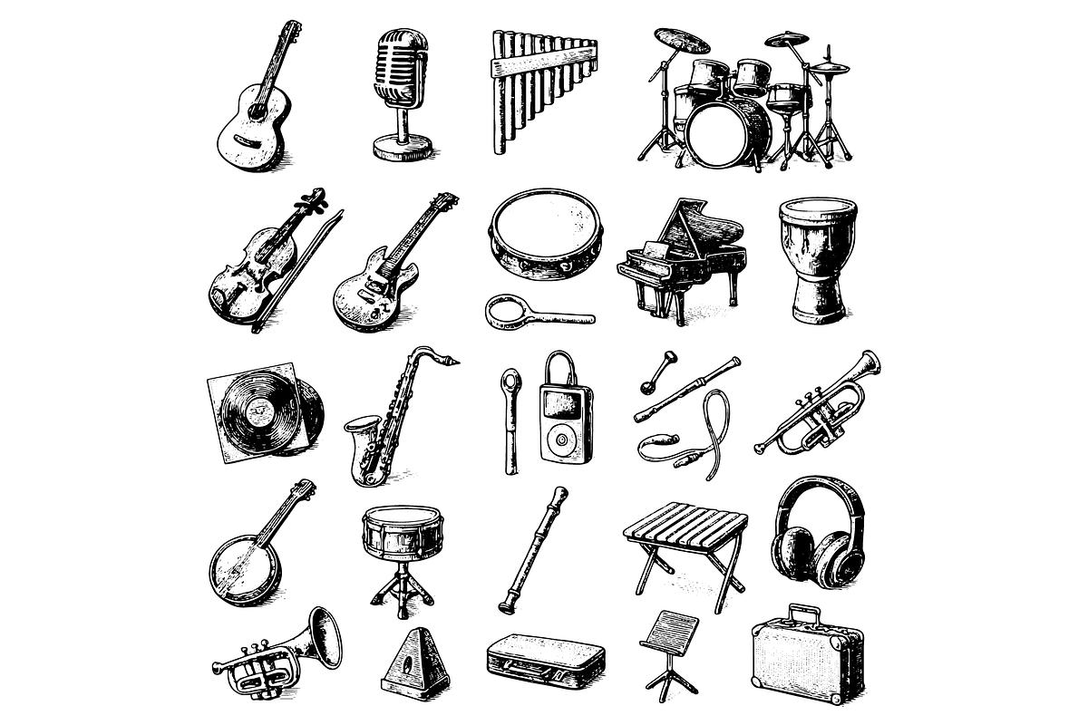 Musical Instruments Illustration, an Object Graphic by nikagraphic
