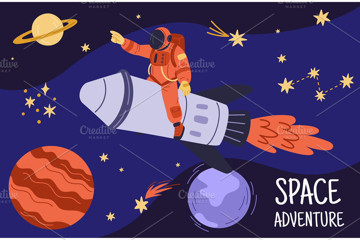 Astronaut in spacesuit flying on, a Person Illustration by Vectorbuum