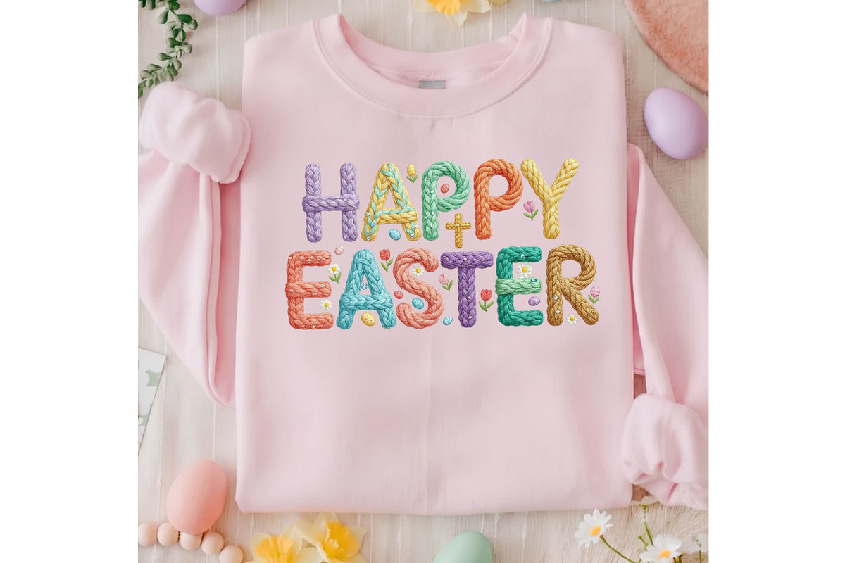 Happy Easter Cross Faux Yarn Design, an Illustration by Designking (Photo 3 of 6)