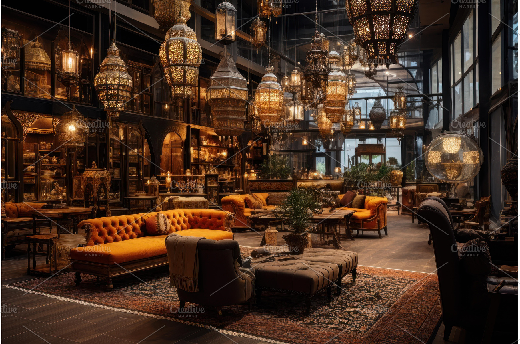 Elegant lounge interior with ornate, an Arts & Entertainment Photo by Ylivdesign