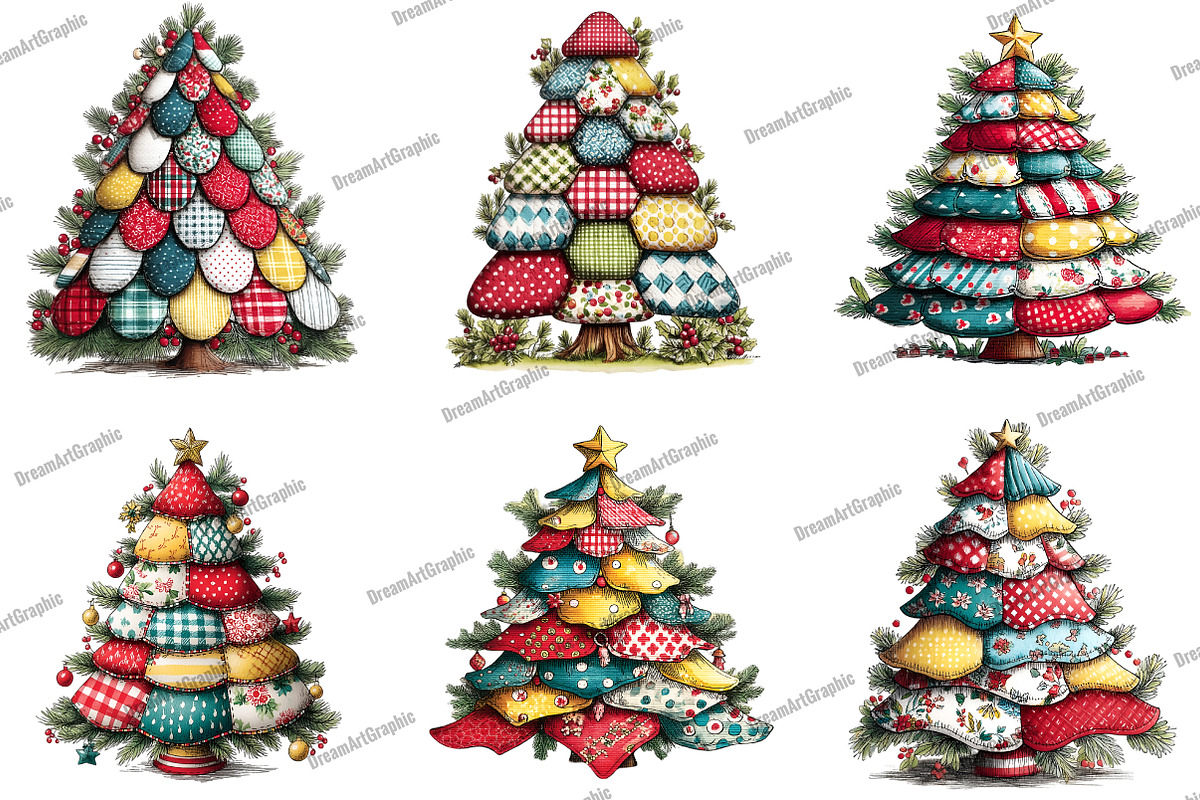 Christmas Tree Patchwork Clipart, an Illustration by DreamArtGraphic (Photo 4 of 4)