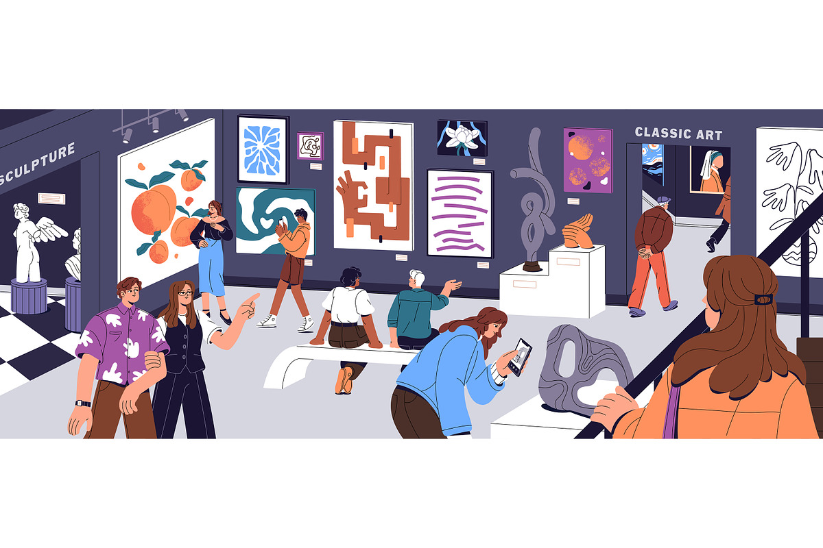 People in modern art gallery, museum, a Person Illustration by PaperTrident (Photo 2 of 2)