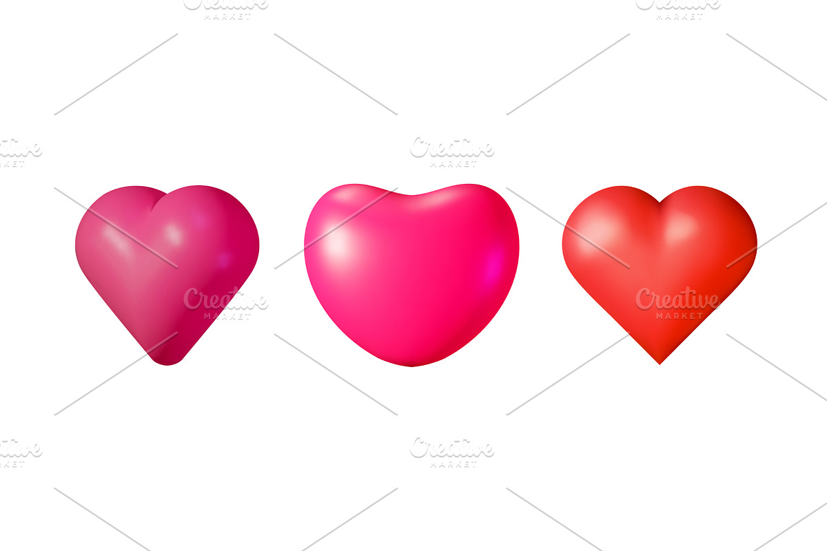 Three isolated colorful 3d hearts in, an Object Illustration by Abscent