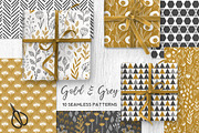 Gold & Grey Modern Floral Patterns, a Pattern Graphic by Wild Twig Co (Thumbnail 1 of 9)