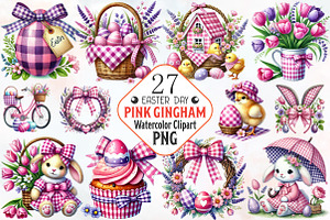 Pink Easter Gingham Clipart, an Illustration by RobertsArt