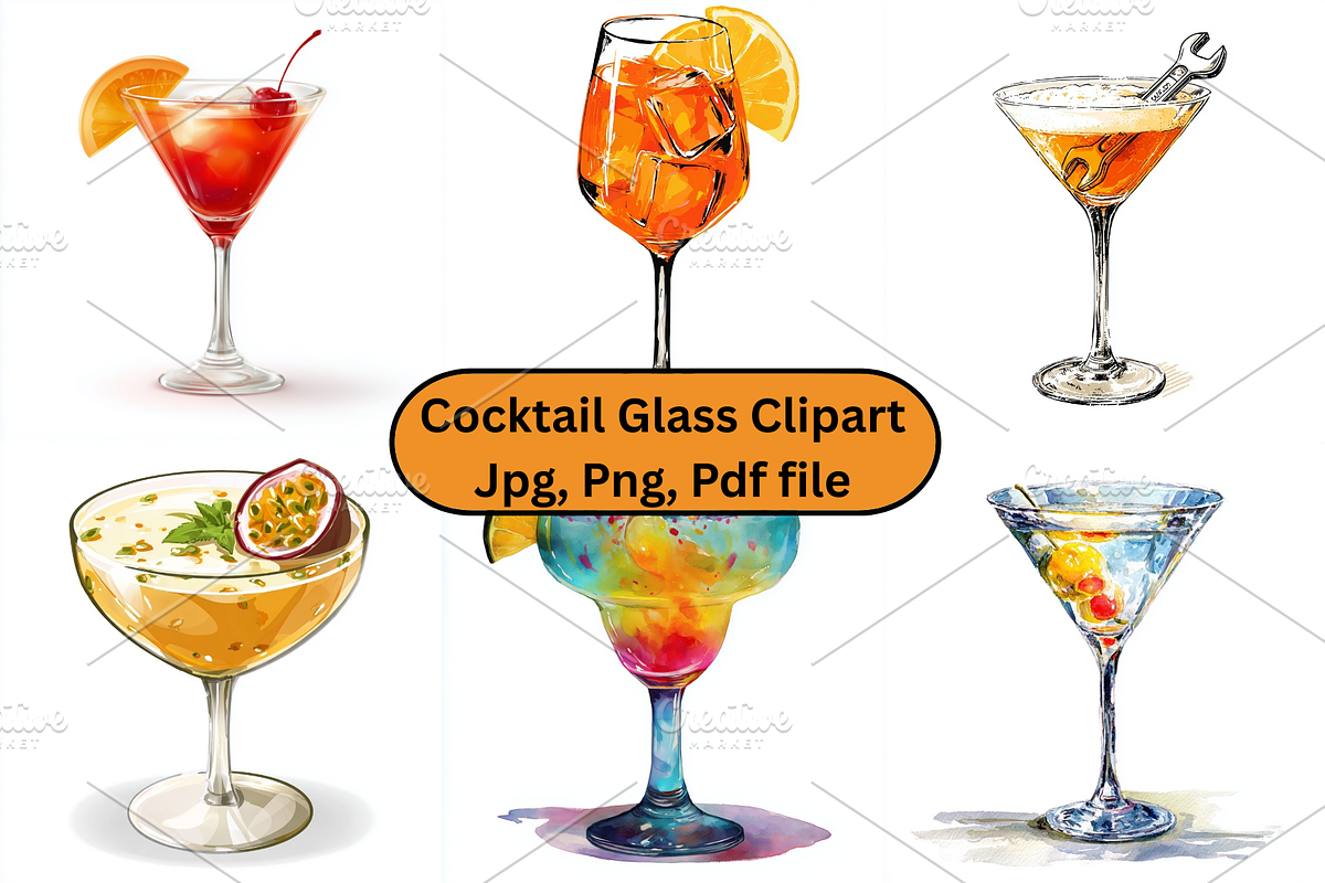 Prompt Cocktail glass clipart, a Decorative Illustration by Creative design (Photo 1 of 7)