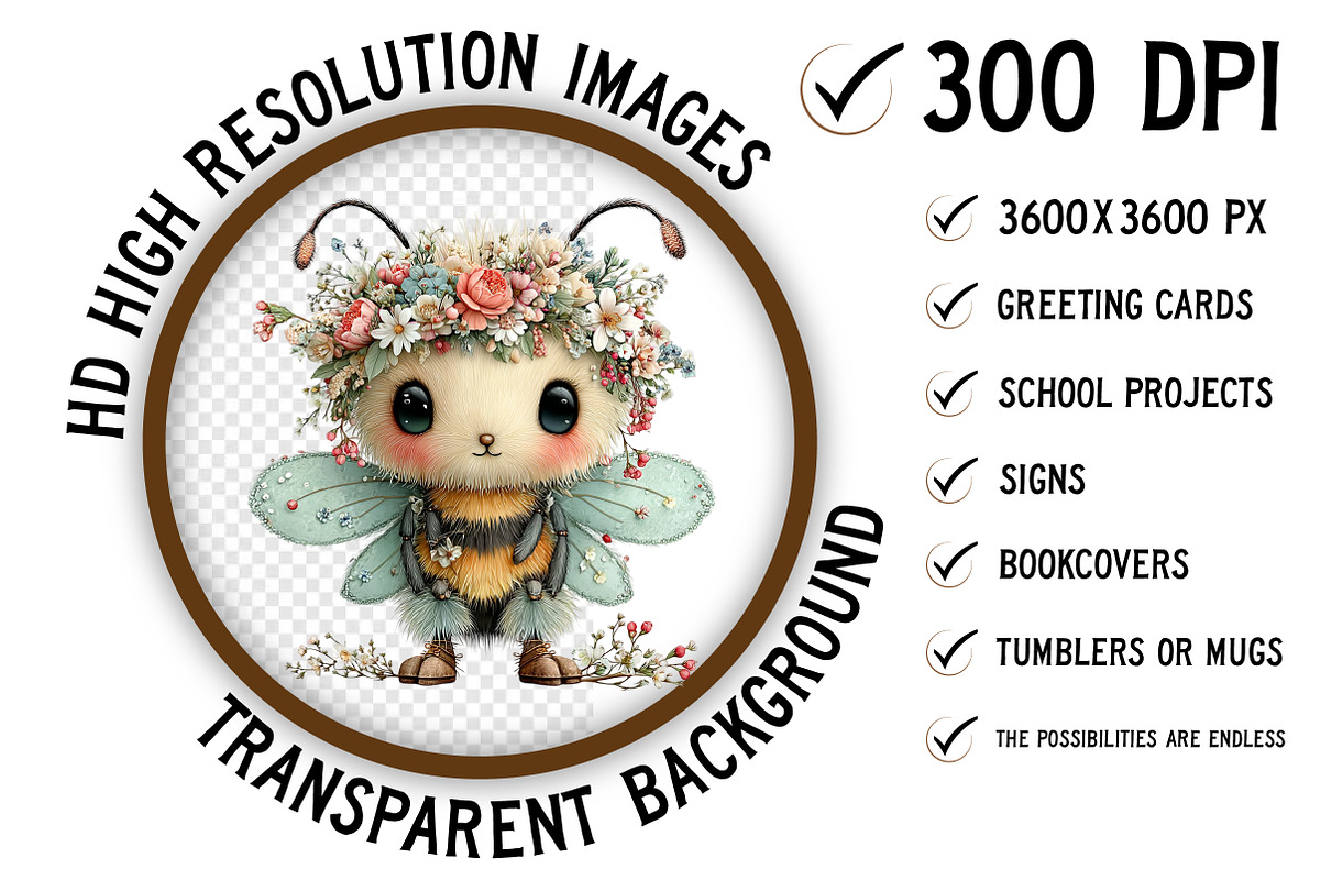 Whimsical Spring Bee Clipart PNG, an Illustration by Craft Nest (Photo 2 of 11)