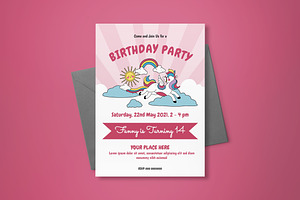 Pink Unicorn Birthday Invitation