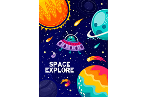 Cartoon Space Landscape Poster