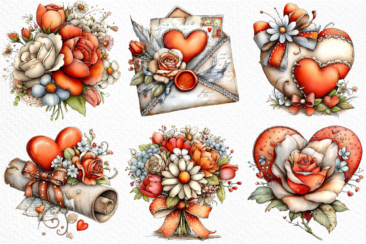 Victorian Valentine Bundle Clipart, an Illustration by Craft Nest (Photo 6 of 7)