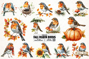 Watercolor Robin Birds Clipart, Fall, an Illustration by Pixels.Craft (Thumbnail 1 of 7)