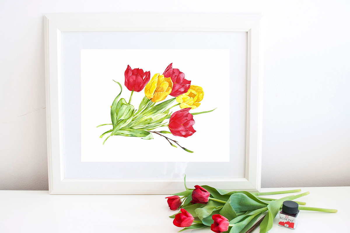 watercolor set spring tulips, a Graphic by angelikpilart