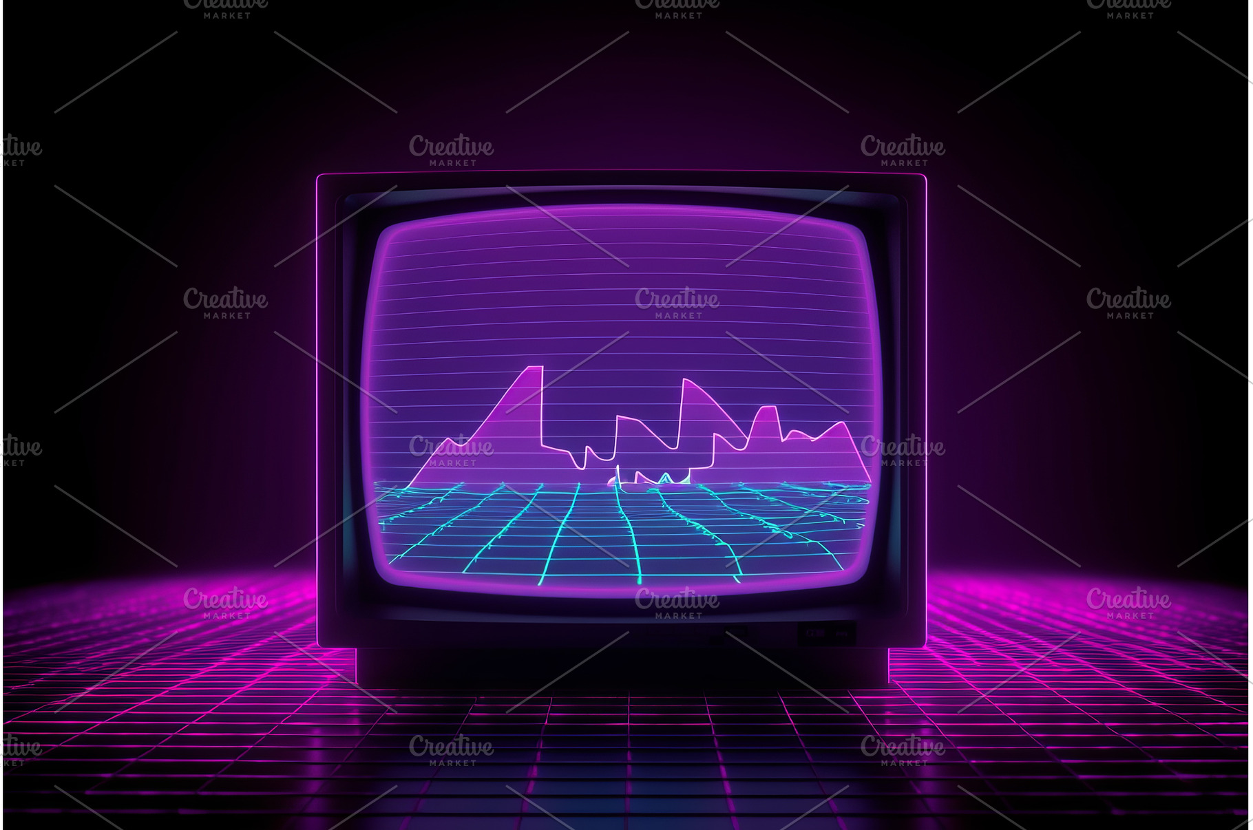 Retro violet wave tv. Generate ai, a Technology Photo by Ylivdesign