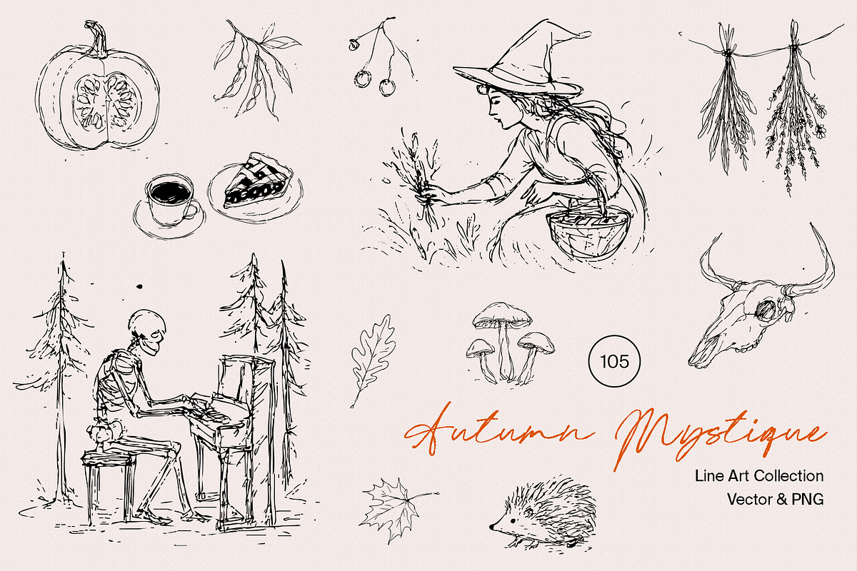 Autumn Mystique: Line Art Collection, a Decorative Illustration by divanovskaya_nv (Photo 1 of 12)
