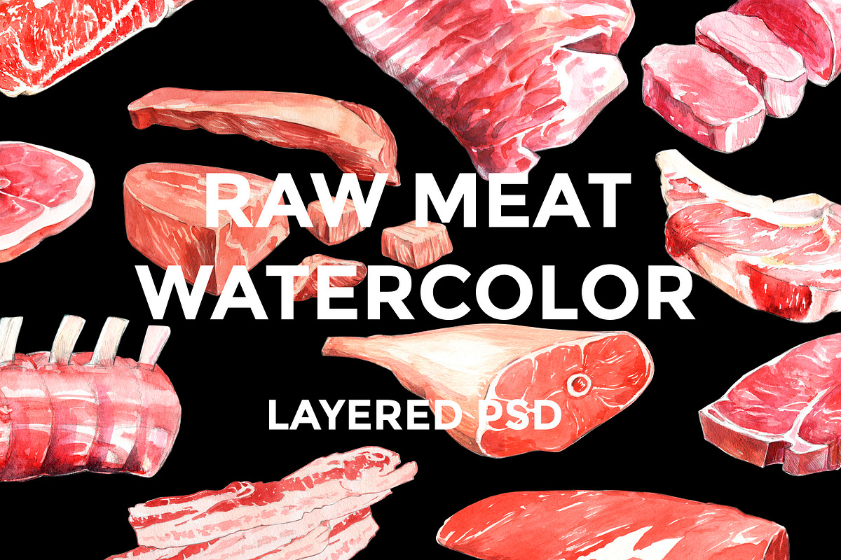 Raw Meat Watercolor set, a Food Illustration by wedraw (Photo 1 of 8)