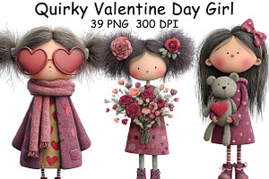 Quirky Valentine Day Girl Clipart, an Illustration by CraftArtStudio