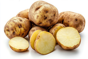 Fresh Potatoes Sliced and Whole Read, a Photo by Pixeness Studio