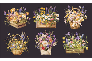 Wildflower bouquet watercolor, an Object Illustration by Stock-Smart-Start