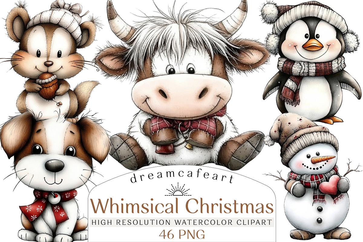 Whimsical Christmas Clipart Bundle, an Illustration by DreamCafeArt (Photo 1 of 8)