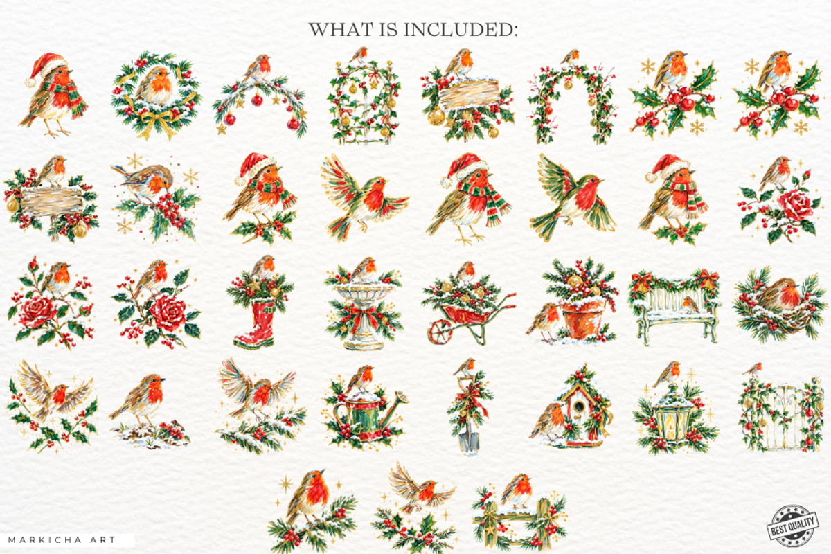 Frosted Christmas Robin Bird Clipart, an Animal Illustration by Markicha Art (Photo 4 of 5)