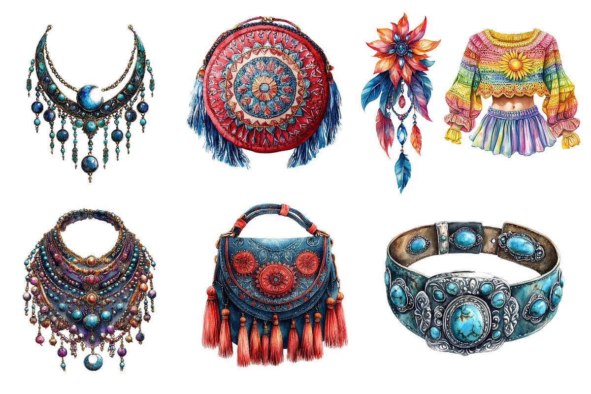 Watercolor Boho Fashion Clipart, an Illustration by Dream Creation (Photo 6 of 6)