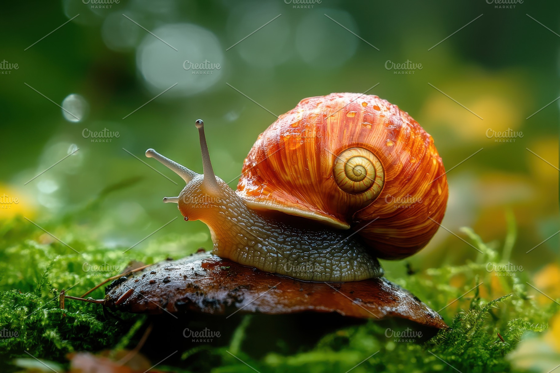 Cute snail rests on a mushroom, a Photo by Pavel_design