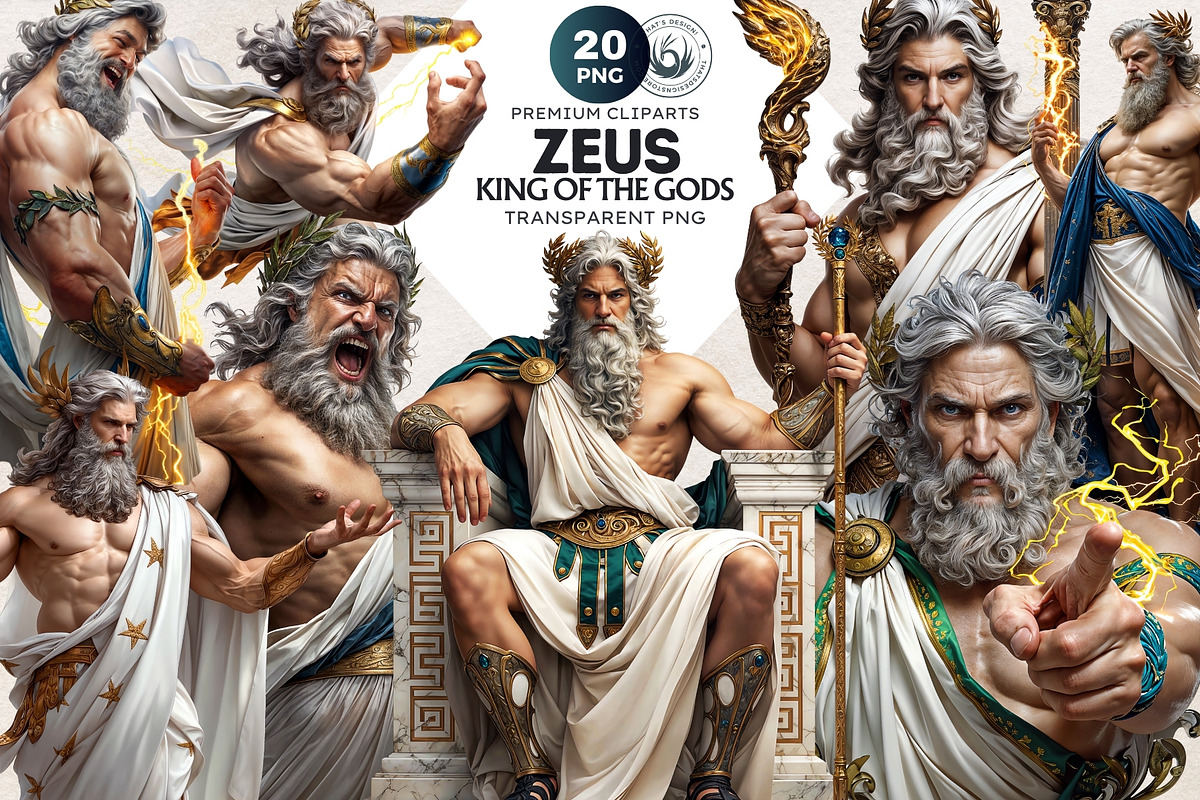 Zeus Greek god clipart Set, a Person Illustration by ThatsDesignArt (Photo 1 of 10)