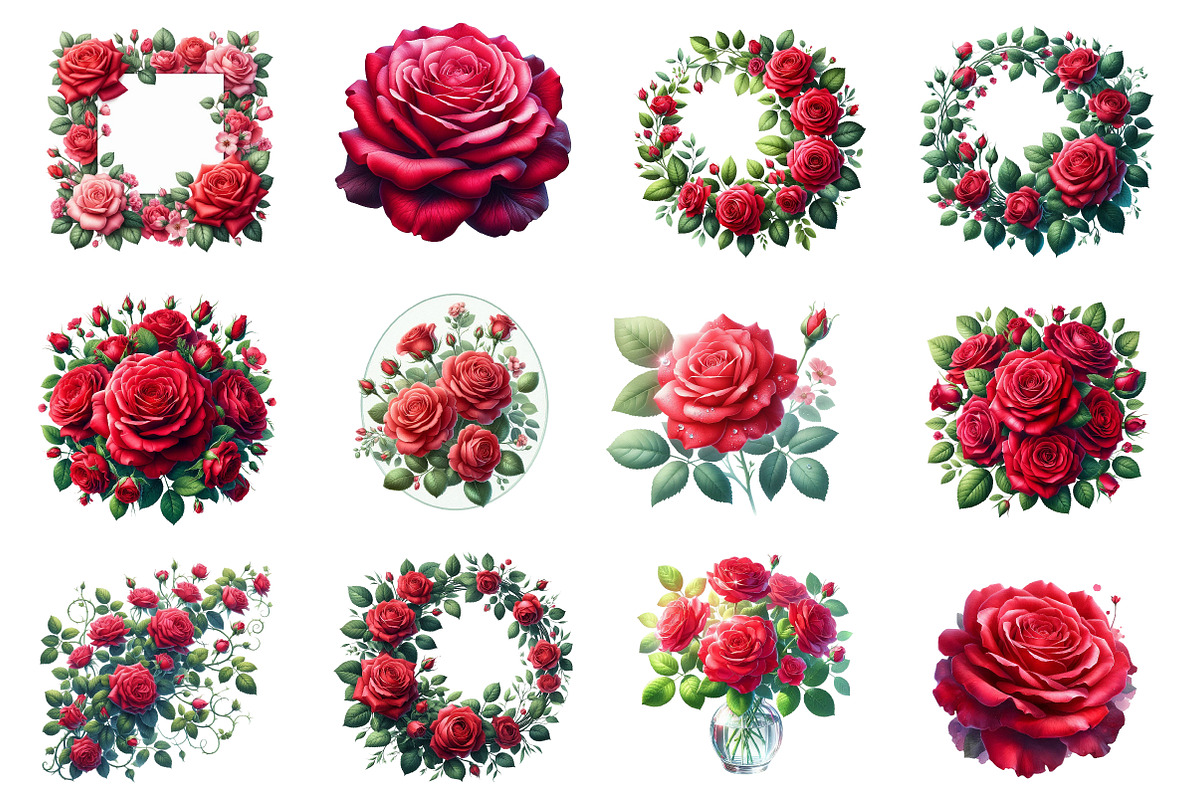 Red Roses Clipart, Rose Flowers PNG, an Illustration by Dream Creation (Photo 4 of 6)