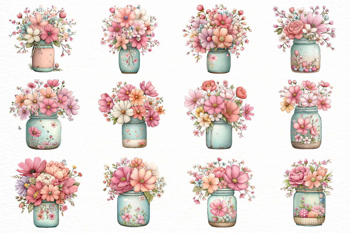 Whimsical spring Flower mason jar, an Illustration by Designworld (Photo 2 of 4)