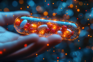 Colorful pill capsule held by a hand, a Photo by Tanuart