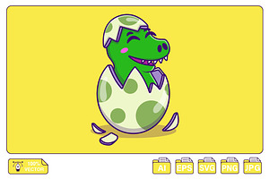 Cute Dino On Crack Egg Cartoon, an Animal Illustration by Artstorystudio