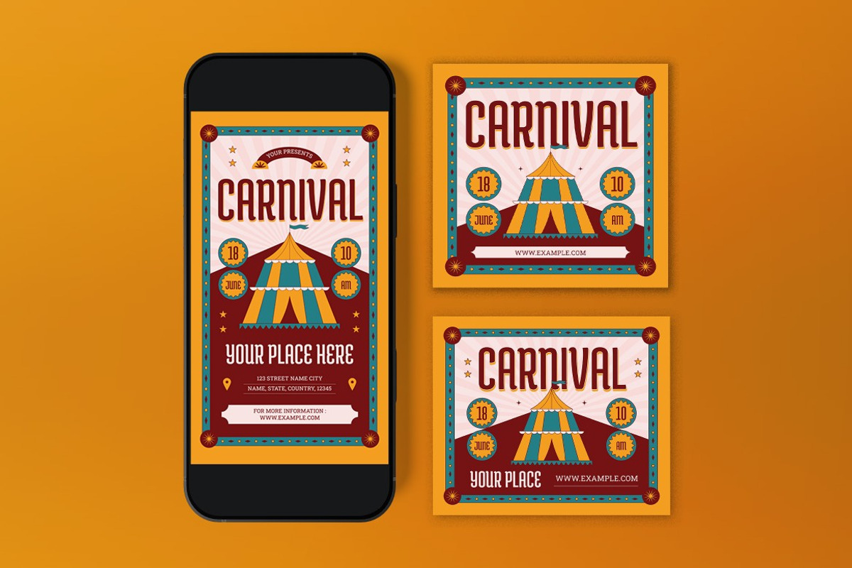 Yellow Red Carnival Flyer Set, a Flyer Template by graphicook (Photo 3 of 3)