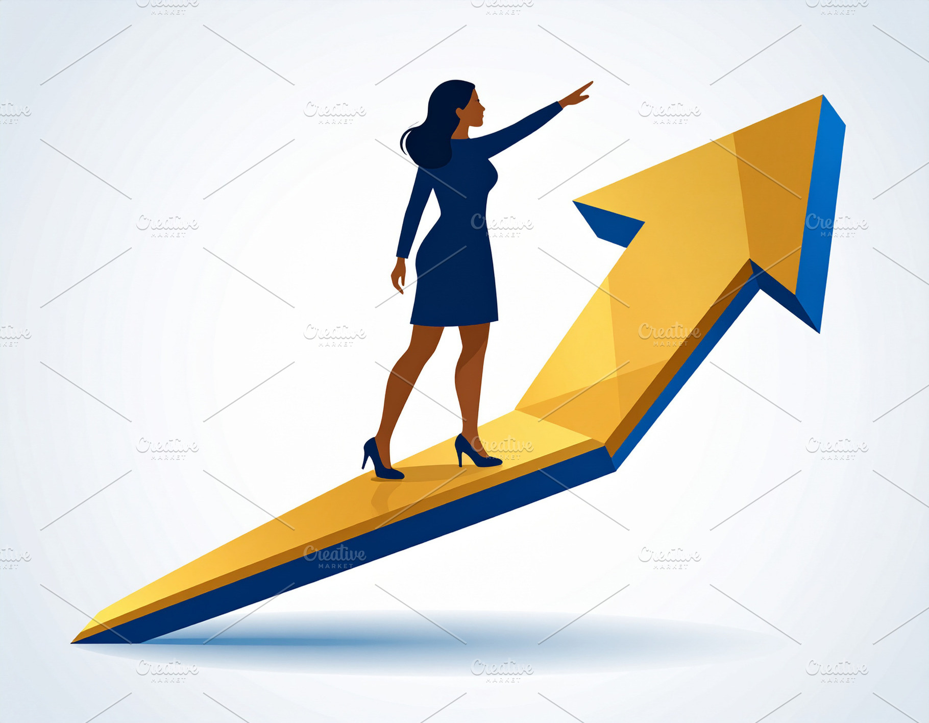 Person standing confidently at top a large upward arrow, a Business Photo by DanFLCreativo
