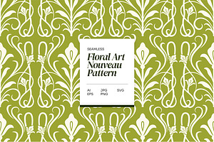 Green Floral Art Nouveau Pattern, a Pattern Graphic by Neermana