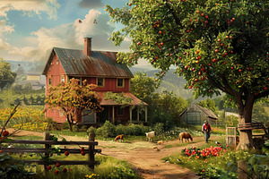 Red House in Farm Scene Painting, A, a Photo by Iftikhar Alam