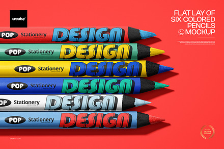 Flat Lay of Colored Pencils Mockup, a Pens & Pencil Mockup by creatsy5