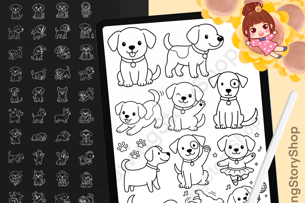 140 Procreate Dog Doodle Stamps, a Brush Add-On by DrawingStoryShop (Photo 1 of 6)