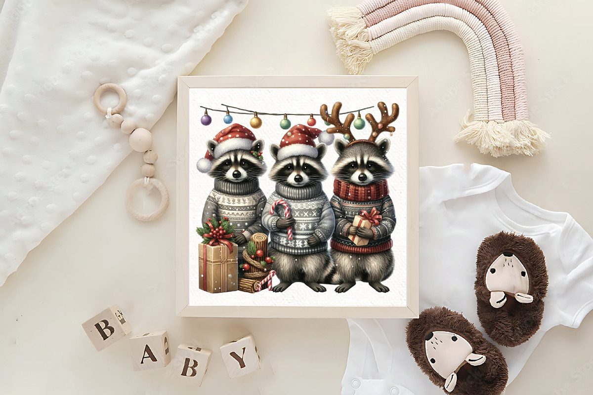 Raccoon Elf Trio Christmas PNG, an Illustration by CraftArtStudio (Photo 4 of 4)
