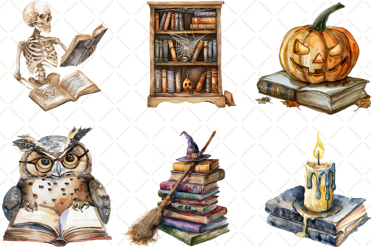 Cute Halloween Reading Clipart, an Illustration by Black Bird Studio (Photo 5 of 6)